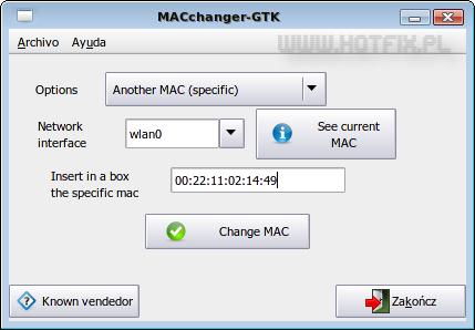 Zmiana adresu MAC w macchanger-gtk