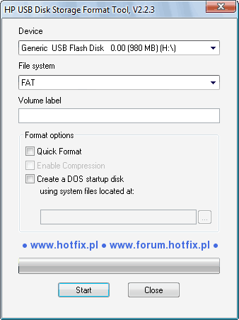 Formatowanie pendrive w HP USB Disk Storage Format Tool