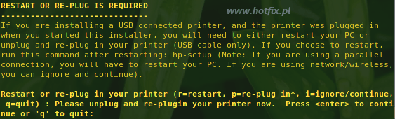 Instalacja hplip - komunikat o restarcie