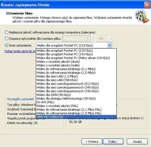 Windows Movie Maker - kreator zapisywania filmw